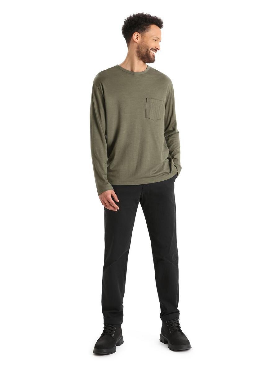 Long Sleeve Icebreaker Merino Granary Pocket T-Shirt Homme Vert Olive | FR 1238MQZA